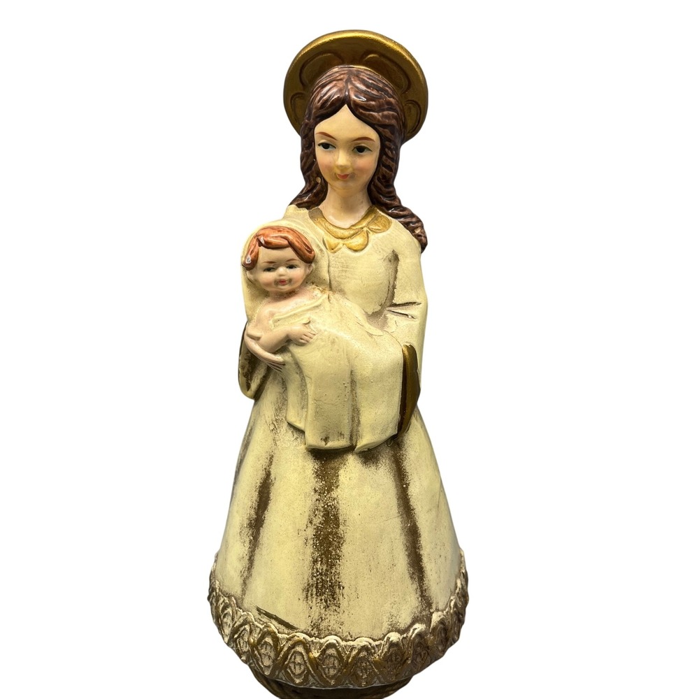 Vtg Mother‎ Mary Madonna Baby Jesus Music Box Plays Ave Maria Works